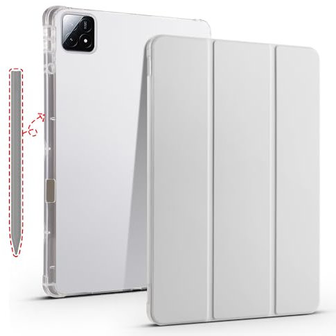 Lemxiee Custodia per Xiaomi Pad 6S Pro Cover,Custodia in pelle PU con Auto Svegliati/Sonno/Slot con penna/Slim fit/Staffa pieghevole per Xiaomi Pad 6S Pro case -Grigio