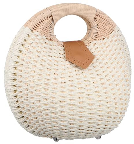 Borsa A Mano in Rattan Alla Moda A Forma Di Conchiglia in Paglia Bianca Per Donna Con Design A Bottone