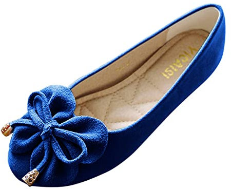 Scarpe da corsa per piedi piatti da donna scarpe singole scarpe basse con fiocco scarpe casual slip on scarpe da lavoro per donna stivaletti piatti scarpe da donna, Blu, 39.5 EU