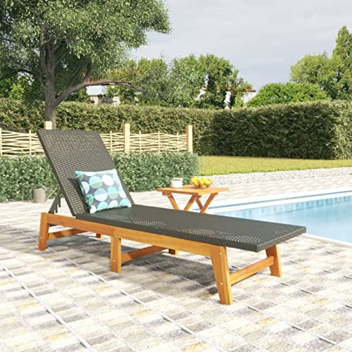 Rantry Sonnenliege mit Tisch, Polyrattan und Massivholz Akazie, Liegestuhl, Sonnenliege für den Außenbereich, Garten, Liegestühle für Strand, Terrasse, Pool und Camping