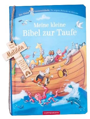 Taufgeschenk personalisiert Kinderbibel mit Kreuz aus Holz I Taufkreuz Kruzifix I Meine kleine Bibel zur Taufe I Geschenkidee Taufgeschenke für Mädchen Junge I personalisiertes Geschenk