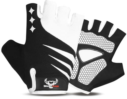 BEAST RAGE Halbfinger-Fahrradhandschuhe für Männer und Frauen mit Gelpolster rutschfest stoßdämpfend Gewichtheber-Trainingshandschuhe Fingerlose atmungsaktive Mountainbike-Handschuhe für MTB