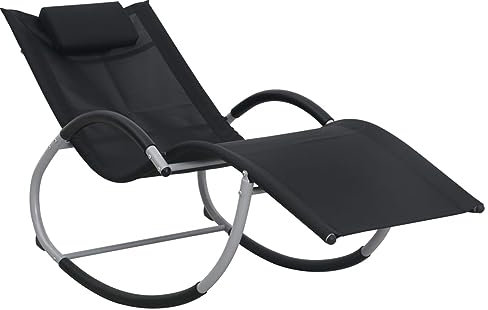 LAPOOH Sonnenliege mit Kissen Schwarz Textilene, Gartenliege, Liegestuhl, Sonnenstuhl, Sonneninsel Outdoor, Liegen, Gartenmöbel, Bäderliege, Relaxliege - 47788