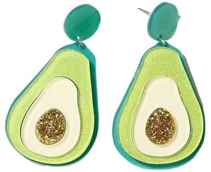 Acryl-Ohrringe für Frauen, Obst-Ohrhänger – Acryl-Ohrringe mit Erdbeer- und Kirschmotiv, Wassermelonen-Ohrhänger, große Statement-Obst-Ohrringe, Avocado, Einheitsgröße