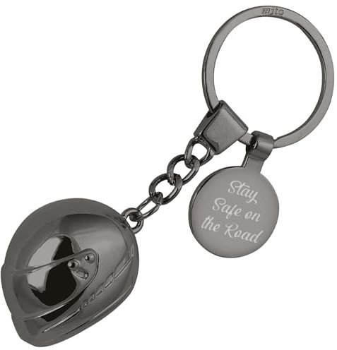 Personalised Black Chrome Motorbike/Motorcycle Helmet Keyring Large Style | Great Gift for Bikers, New Drivers, Men and Women | Cool Keychain Accessories for Superbike, Mopeds, Keys and Bag | Boxed