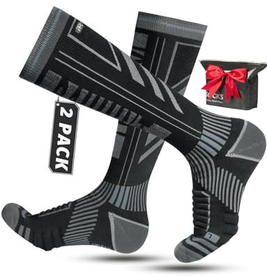 Rahhint Merinowolle Kompressions Skisocken für Herren, Damen und Jugendliche, Thermo Wintersocken Wandersocken mit Polsterung Kniestrümpfe, Größe 35-51, (2Paar)