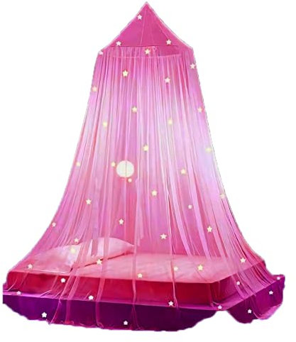 TMTGTS Moskitonetz Bett Netz 0.6m x 2.5m x 12m Babybett Leuchtende Sterne Himmelbett Vorhänge Prinzessinen Moskitonetz für Mädchen Zimmerdekoration Betthimmel Vorgeklebten Leuchtenden Sternen(3#)