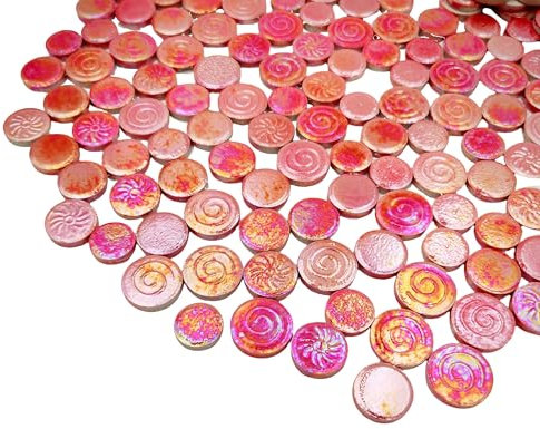 500 g gemischte 3 Größen, zufällige runde Keramik-Mosaikfliesen, kreative Keramik-Mosaikfliesen für Bastelplatten, Blumentöpfe, Vasen, Tassen, handgefertigte Heimdekoration (Regenbogenrot)
