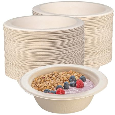 BOKFJBP 100 Stück Braun Zuckerrohrschalen, 260ml Suppenschalen Zuckerrohr Bagasse Langlebige isolierte langlebige Suppenschalen für Frühling und Sommer Barbecues Picknicks Familienessen im Freien