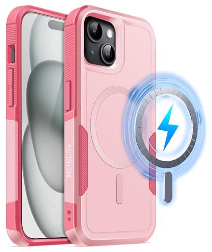 MOBESV Magnetisch Hülle für iPhone 15 6,1 Zoll, Handyhülle kompatibel mit MagSafe, Matte Stoßfeste Cover, Rosa