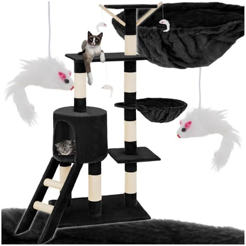 Kratzbaum XXL Katzenbaum Sisal große Katzen Kletterbaum 144 cm Katzenkratzbaum (Schwarz | 401435)