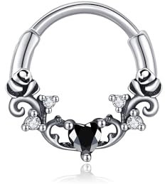 DAYLINLOVE Rosen Septum Ring 925 Sterling Silber Goth 16g Rosenherz CZ Septum Nasen Ring Gothic Blume Floral Knorpel Ohrstecker Daith Piercing Schmuck Jahrestag Geschenk für Damen Mädchen Frauen