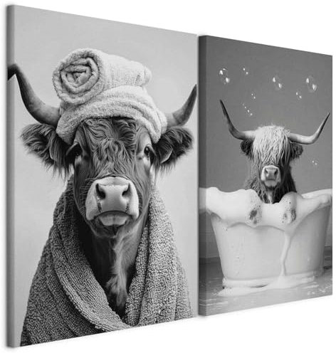 murando - Wandbilder Set Kuh im Spa 40x30cm 2 Teilig je 20x30cm Collage 2er Mehrteiligen Gemälden Vlies Leinwandbild Kunstdrucke Leinwand Bilder - Lustige Gästetoilette-Deko Humorvolles g-H-10133-b-a
