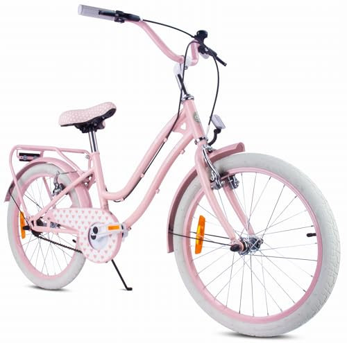 sun baby Mädchenfahrrad 20 Zoll Radgröße Heart Bike Kinderfahrrad Kinderrad für Mädchen von 6 bis 10 Jahre verstellbare (Silver Moon Rosa, 20 Zoll)