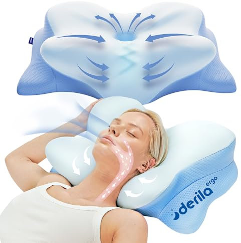 Derila Ergo Nackenkissen Kopfkissen, Memory Foam Kissen. Nackenstützkissen, Ergonomisches Kopfkissen. Pillow Kissen für Seiten, Rücken & Bauchschläfer (1er Pack)