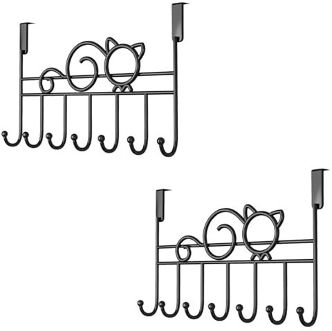 Michear 2pcs Over The Door Hook, Large No-Drill Hanger for Coat, Towel, Bag, Robe (Cat-Black)