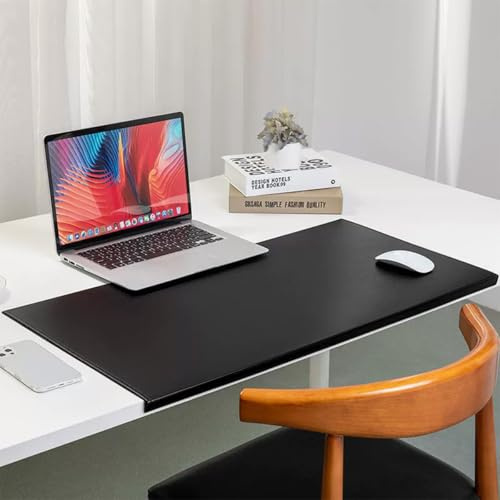 Kantenschutz, Schreibtischunterlage, große, faltbare Leder-Tischmatte mit verriegeltem Rand, rutschfeste Laptop-Mauspads für Büro, Zuhause, Arbeit, Studium, Schreiben, Tippen (Schwarz, 60 x 40 cm)