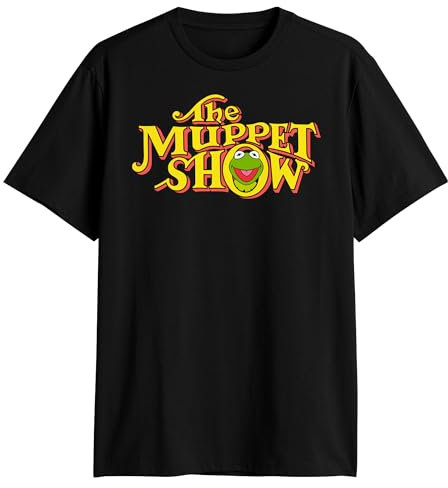 Disney The Muppet Show Kermit The Frog Retro Logo Adult T-Shirt, Black, Medium