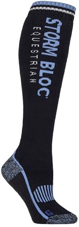 Storm Bloc Women’s Patterdale Cotton Equestrian Socks – 1 Pair, Long‑Leg Riding Socks, Breathable, Cushioned, Durable Stable & Outdoor Support, Size 4–8 Logo Navy/Blue