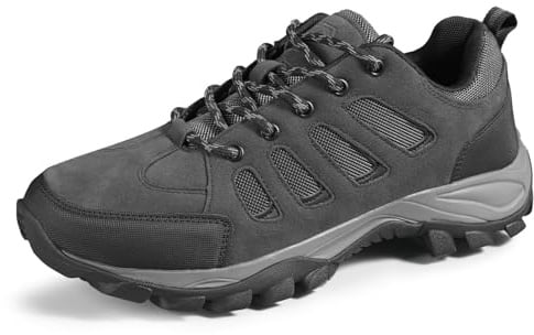 TRAILBLITZ Walking Shoes Mens Lightweight Non Slip Comfortable Hiking Boots Climbing Trekking Outdoor Camping Trainers Mesh Lining Casual Men's Lace-Ups (8.5 Man,Gray)