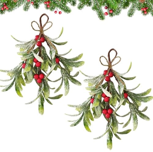 LUKIUP 2 Stück Weihnachts Mistelzweig Dekoration, künstlicher Mistelzweig zum Aufhängen künstlicher Mistelzweig zum Aufhängen Weihnachtsbaum Zubehör fur Weihnachten