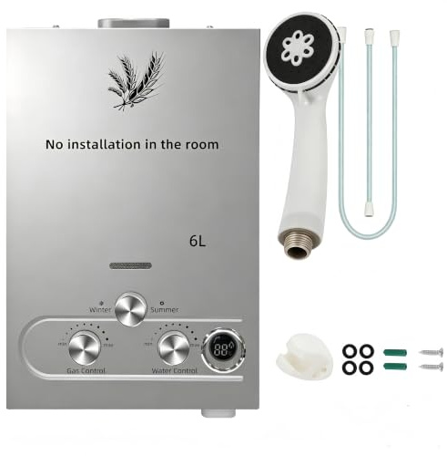 6L Chauffe Eau à Gaz,6 L/min,Instantané Chauffe Bain à Gaz Propane ou Butane,12KW Chaudière Instantanée à GPL avec Mode Hiver et Mode été pour Maison Camping Caravane