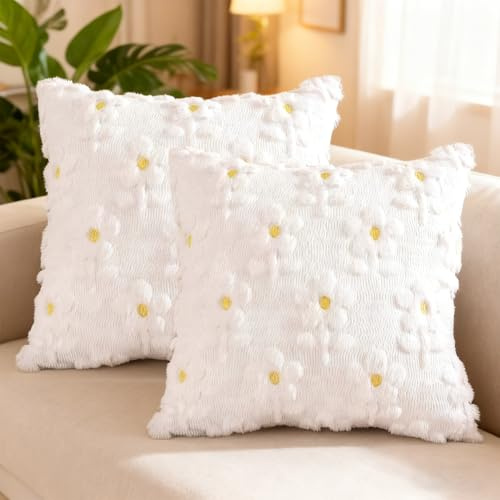 Sunshine smile Kissenbezug Blumen 45x45 cm, 2er Set Kissenhülle Zierkissenbezug Dekokissen Kordsamt, Deko Kissen Wohnzimmer, Sofa, Sessel, Schlafzimmer
