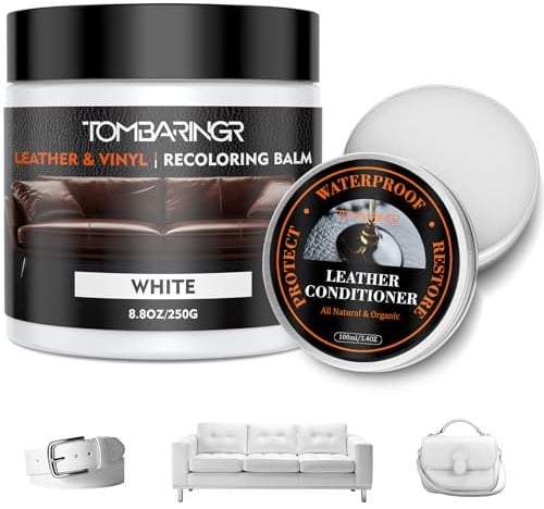 TOMBARINGR Leder Reparatur Set Weiß – Flüssigleder & Lederfarbe mit Lederfett – Auto Lederpflege für Autositze, Sofas, Möbel, Vinyl & Schuhe – Leder Creme zum Färben & Kratzer Entfernen