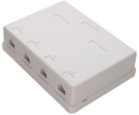 kenable CAT6 Surface Mount Wall Plate Tool-Less 4 Port RJ45 Ethernet Socket White