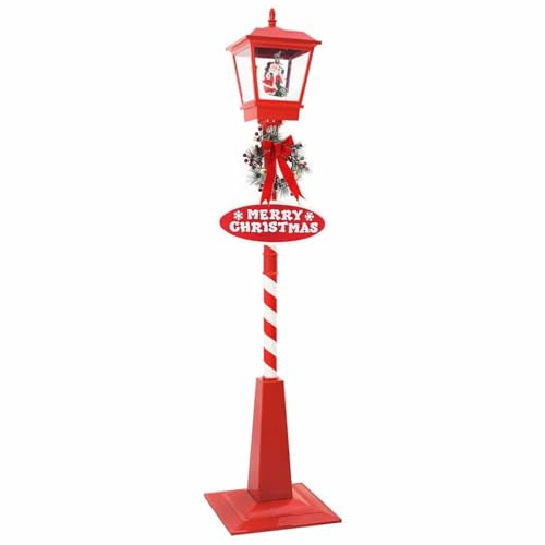 vidaXL Weihnachtsstraßenlampe mit Laterne Rot 40,5x40,5x180cm, Garten und Terrasse, Weihnachtsdeko, Figuren für draußen, dekorative Laterne, saisonale Lichter, Dorf Ornament