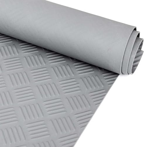 Tôle ondulée, tapis en caoutchouc TPE - Sans odeur - Gris - Sol d'atelier | Aspect tôle ondulée, antidérapant et découpable, tapis de protection de construction pour atelier, garage, remorque