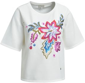 Smith & Soul Damen Kurzarm-Sweatshirt mit Pailletten-Artwork Offwhite, L
