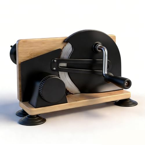 ZAICOLER Manual Bread Cutter Adjustable Thickness Uniform Cutting Ergonomic Handle Sourdough Hand Crank Slicing Tool with Stainless Steel Composite Wood for Various of Bread (Black)