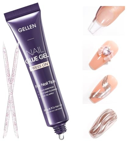 Gellen 20G Colle Faux Ongles Extra Forte, Colle Capsule Americaine Ongle | Lampe UV Nécessite, Anti-Jaunissement Nail Glue Ongles Longue Durée Pour Capsules Ongles Nail Tips Press-on et Strass Gel