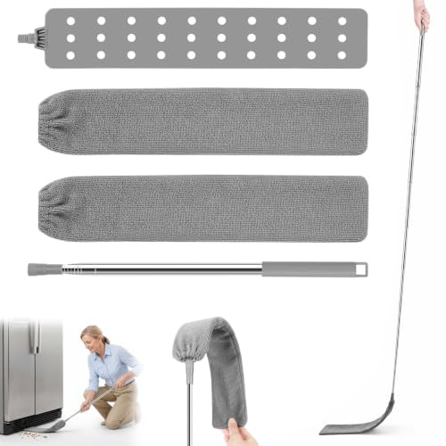 KORVORIA Plumero Telescópico Extensible 253cm | Plumero Plano Extra Fino 3mm de Microfibra para Limpiar Debajo del Sofá, Cama y Techos
