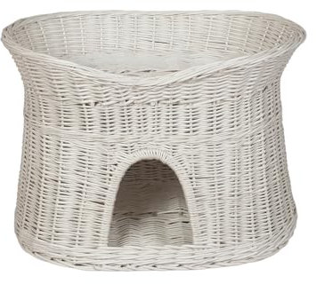 Damian-Wiklina Katzenkorb zum Schlafen – Katzenhütte Indoor – Größe XL: 70 cm oval – Katzenhöhle aus Weide – Zweistöckiger Hunde – oder Katzenbett – Weiße korbfarbe