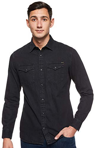 Jack & Jones Men's Jjesheridan Shirt L/S Denim Shirt, Black (Black Denim Fit Slim), L