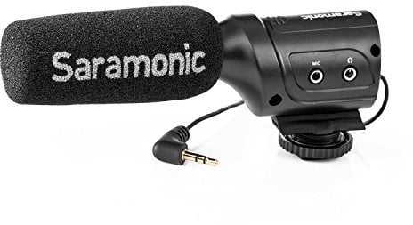 Video Microphone, Saramonic SR-M3 Mini Directional Shotgun Mic for Youtube and Interview with Extra Mic Input and Real Time Headphone Monitoring Compatible with Nikon Canon Sony DSLR Camera, Camcorder