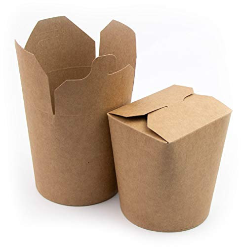 Extiff Lot de 50 boîtes marrons en carton 480ml - Récipient alimentaire jetable pour nourriture à emporter - Pasta Box pour nouilles/pâtes/plats cuisinés - Etanche - 100% recyclable