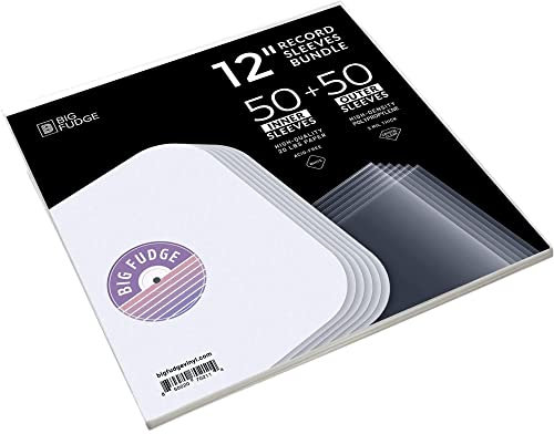 BIG FUDGE Vinyl Schutzhüllen - 50 Innenhüllen & 50 Außenhüllen für 12 Inch Schallplatten - LP Hüllen Antistatisch & Transparent - Säurefreie Sleeves Plattenhüllen