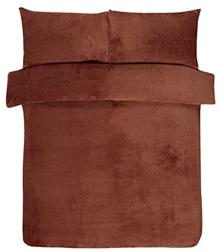 Sleepdown Bettwäsche-Set mit Kissenbezügen, Waffel-Fleece, warm und gemütlich, wendbar, weich, King-Size-Größe (220 x 230 cm), Polyester, Rostgebranntes Orange