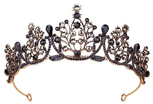 Duoc Barock-Krone, Vintage, rund, Retro, Gothic, Strass, schwarze Königin Krone für Hochzeit, Festival, Party, Haarschmuck für Frauen und Erwachsene