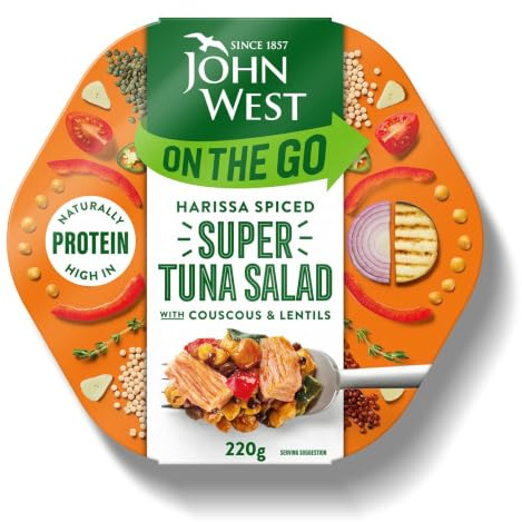 John West On The Go Harissa Spiced Super Tuna Salad, 220 g Pot | Ready to Eat, High in Protein, Low in Saturated Fat, Quick Meal, Giant Couscous & Lentils