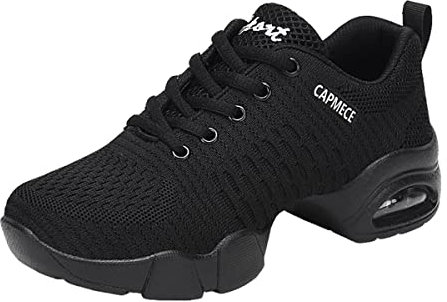 Damen Tanzschuhe Lace-Up Mesh Luftkissen Tanz Training Tanzsneaker Websneaker Jazzdance Schuhe Dancesneaker Tanzschuhe Schwarz 38