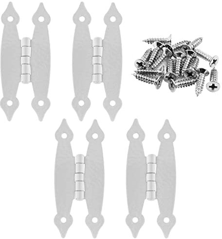 Murtenze 4 Pack 3.5 Inch White Antique H Hinges Cold Rolled Steel Cabinet Hinge Flat Hinges Flush Mount Door Hinges Decorative Hinges for Cabinet Drawer Jewelry Box