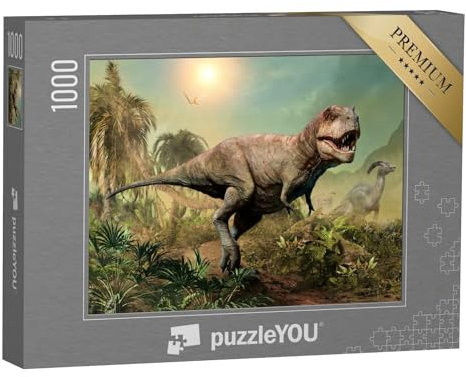 puzzleYOU: Puzzle 1000 Teile „Tyrannosaurus rex, 3D-Illustration Einer Szene“ – aus der Puzzle-Kollektion Dinosaurier, Tiere aus Fantasy & Urzeit