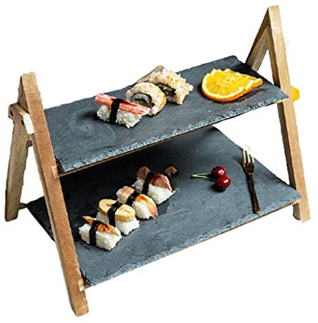 YDSLZQ Kuchenhalter Kuchen-Ständer zusammenklappbar 2 Tiere Kuchenständer Holzkuchen-Ständer Abnehmbare Rock-Platten Sushi-Kuchen Frucht-Dessert-Stand 14.1in Exquisites Geschirr (Größe : 2-Tiers)