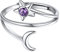 ChicSilver Damen Stern und Mond Ring Silber Verlorbungsring Hochzeit Ring mit Zirkonia Funkelnder Ring mit Amethyst für Braut Brautjungfer