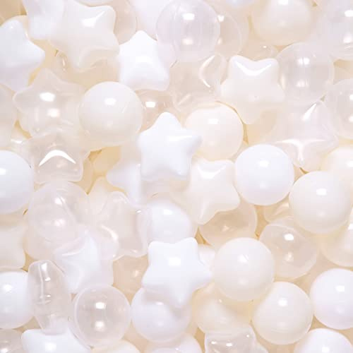 Realhaha Lot de 100 balles en plastique en forme d'étoile pour bébés et enfants - Pour piscine et chiot - Beige blanc transparent
