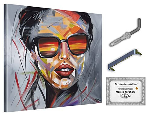 Monica Mirafiori I 100% HANDGEMALT I Gemälde Sonnenbrille 90x90cm | Gemälde Handgemalt | Acrylgemälde | Sehr Großes Acrylbild I Moderne Kunst I Kunstbilder